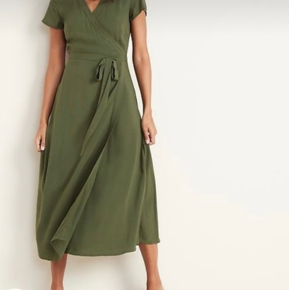 Old Navy Wrap Dress Olive Green